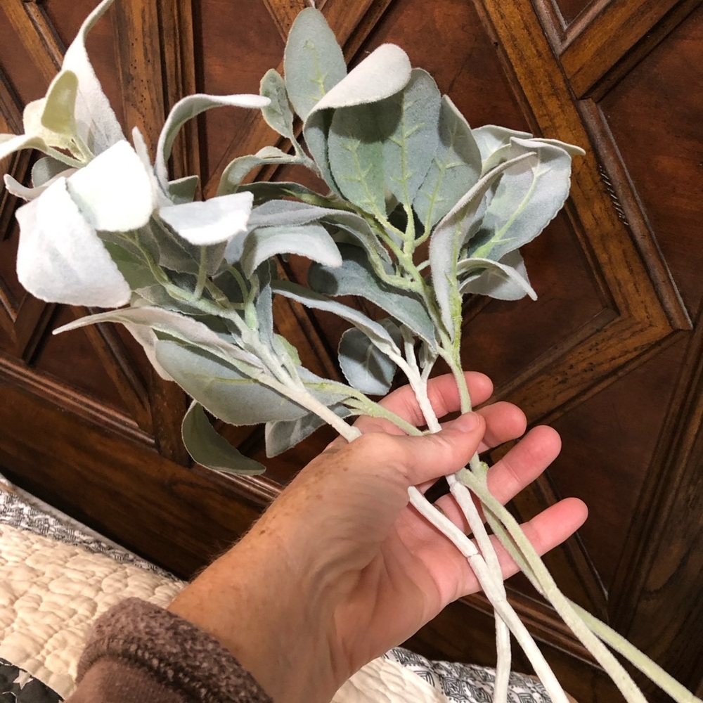 Elegant Green and White Faux Leaf Spray